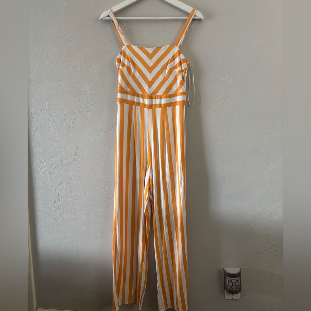 Striped Yellow/Orange and White Jumpsuit